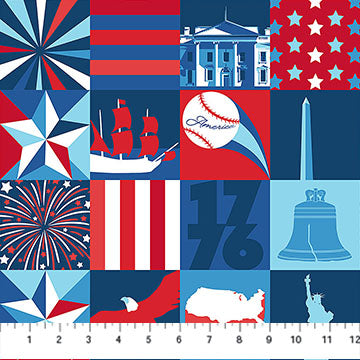 America 250 | Icon Blocks - Navy Multi by Northcott Studio | 29052-48