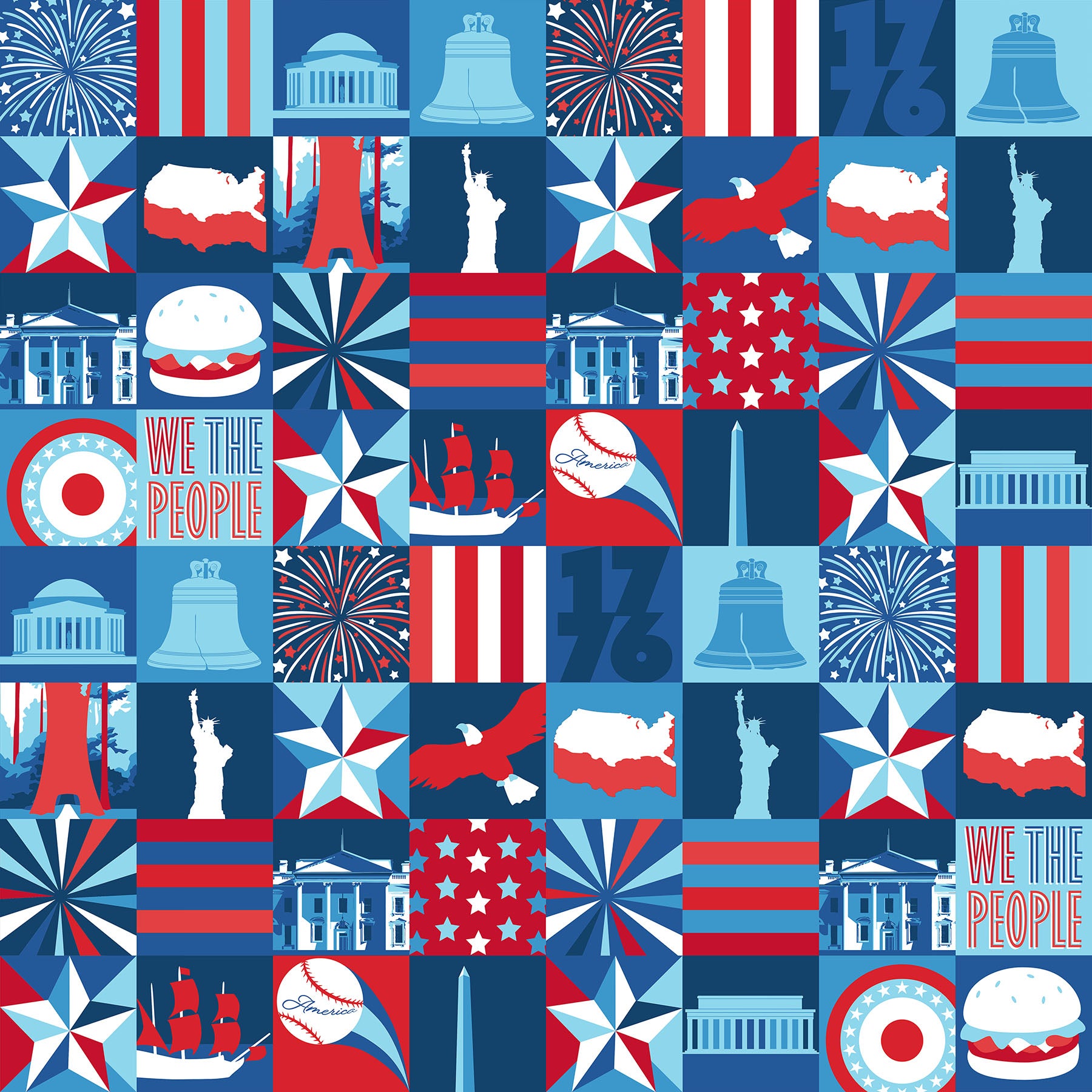 America 250 | Icon Blocks - Navy Multi by Northcott Studio | 29052-48