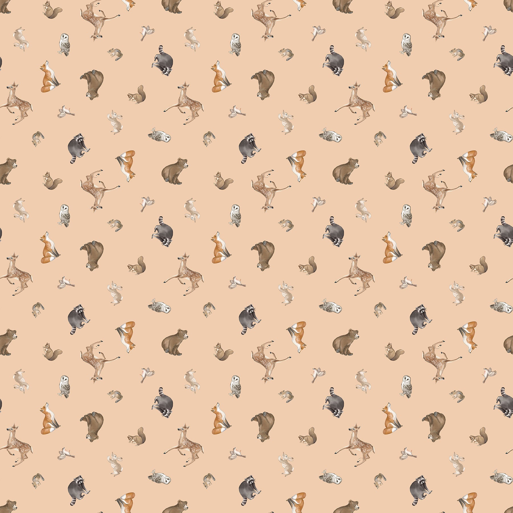 Tanglewood | Tossed Animals Peach Multi by Deborah Edwards for Northcott | 29283-53
