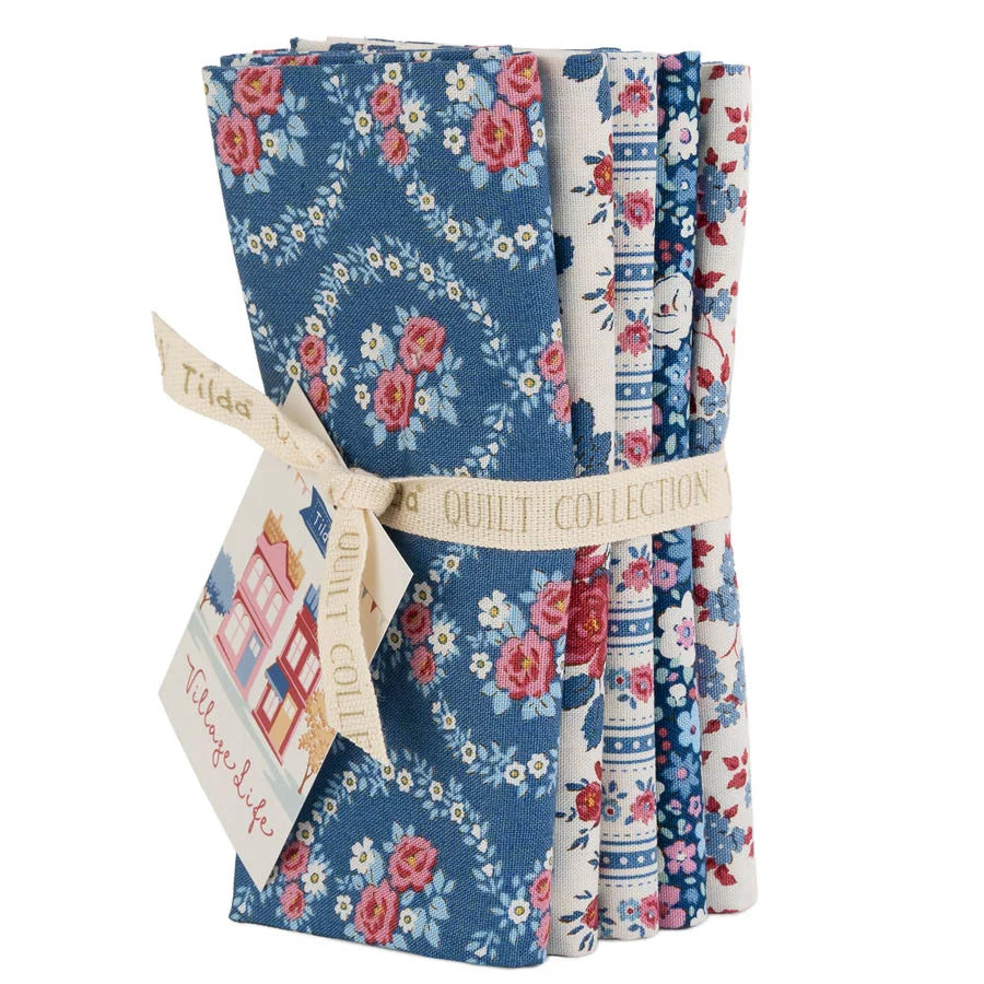 Village Life | Fat Quarter Bundle - Blue by Tone Finnanger for Tilda Fabrics | TIL300277 | 5 pcs
