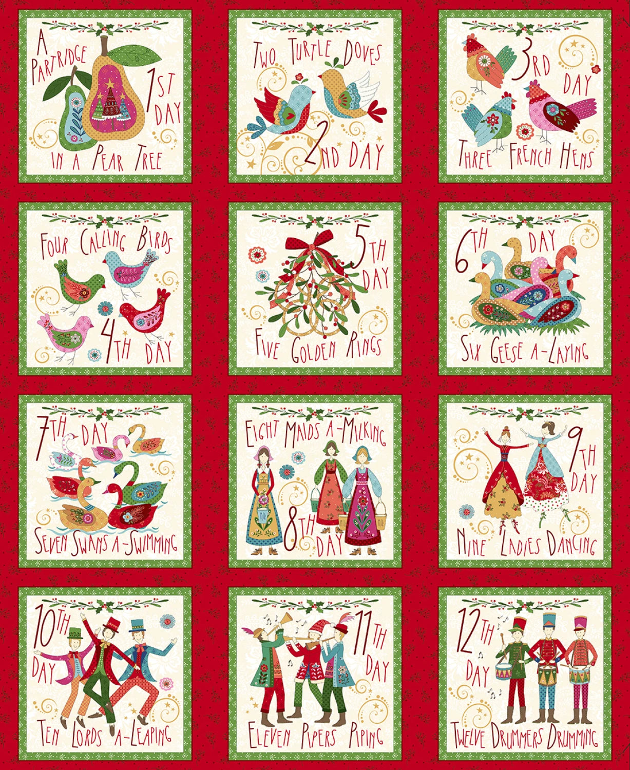Scandinavian Holiday | 12 Day Blocks - Red Multi by Mary Jane Carey for Henry Glass | 3458-88
