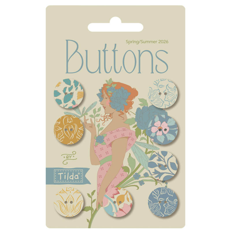 Tilda Songbird Decorative Buttons 0.63in (16mm) | Blue/Yellow | 8pcs