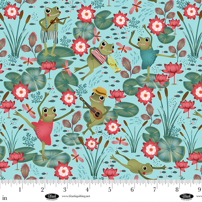 Lake Night Serenade | Light Blue Frogs on Lily Pads by Bienvenido for Blank Quilting | 4300-70