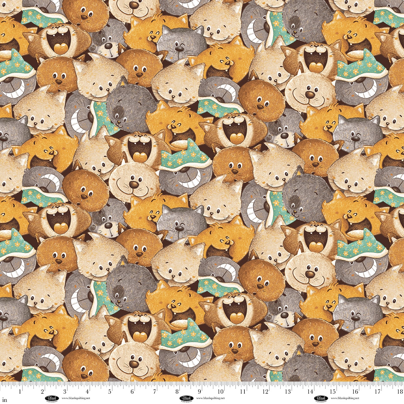 Cat Hair Don't Care | Packed Cats - Ochre by Nidhi Wadhwa for Blank Quilting | 4426-33