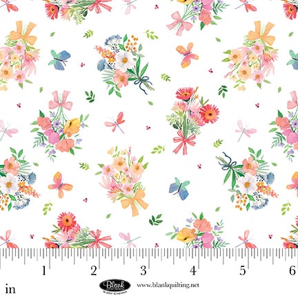Bows & Blooms | White Small Bouquets by Color Pop Studio for Blank Quilting | 4539-01
