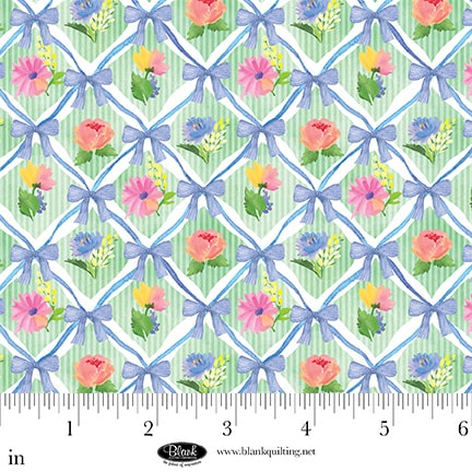 Bows & Blooms | Mint Lattice Bows & Flowers by Color Pop Studio for Blank Quilting | 4540-60