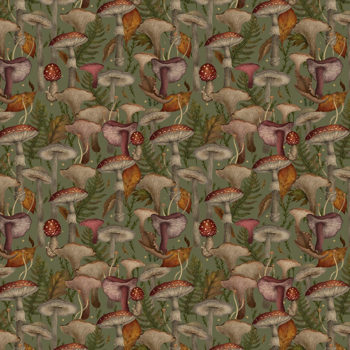 Harvest Haunt | Mushrooms Olive Green by Episodic Drawing for Blank Quilting | 4808-66