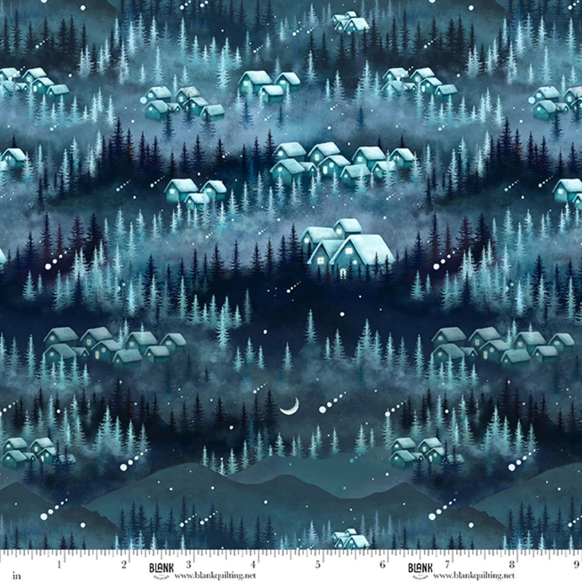 Moondance | Teal Forest Village by Episodic Drawing for Blank Quilting | 5033-72