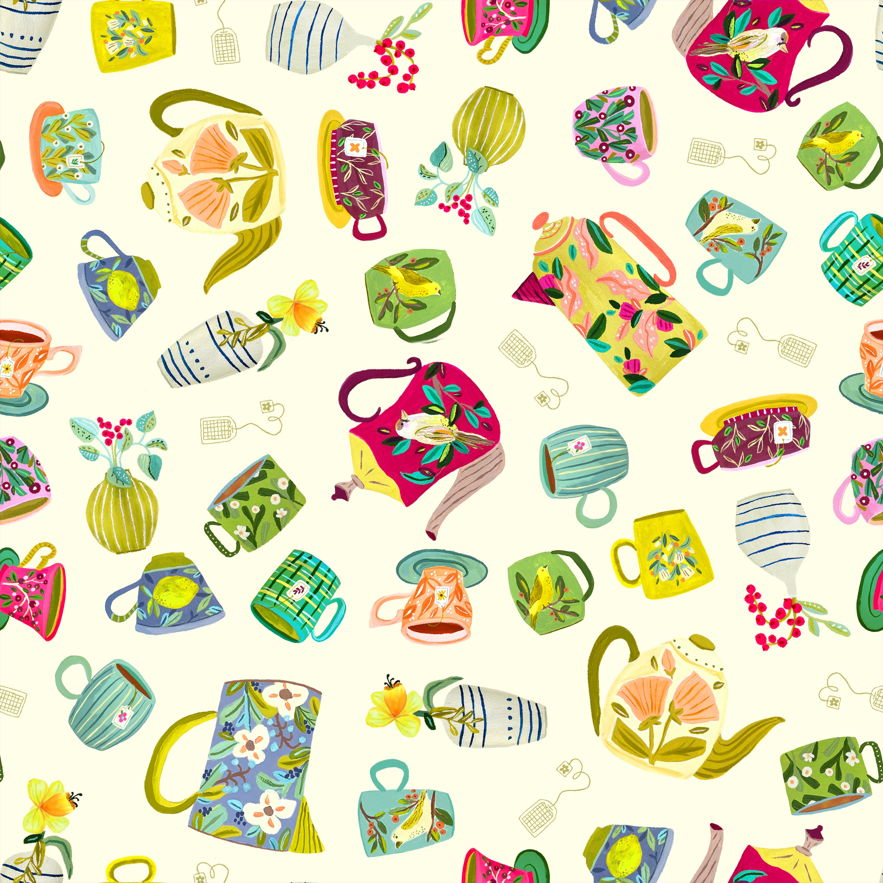 Teacup | Tea Collection Ivory by Kelly Angelovic for Windham Fabrics | 54217-4