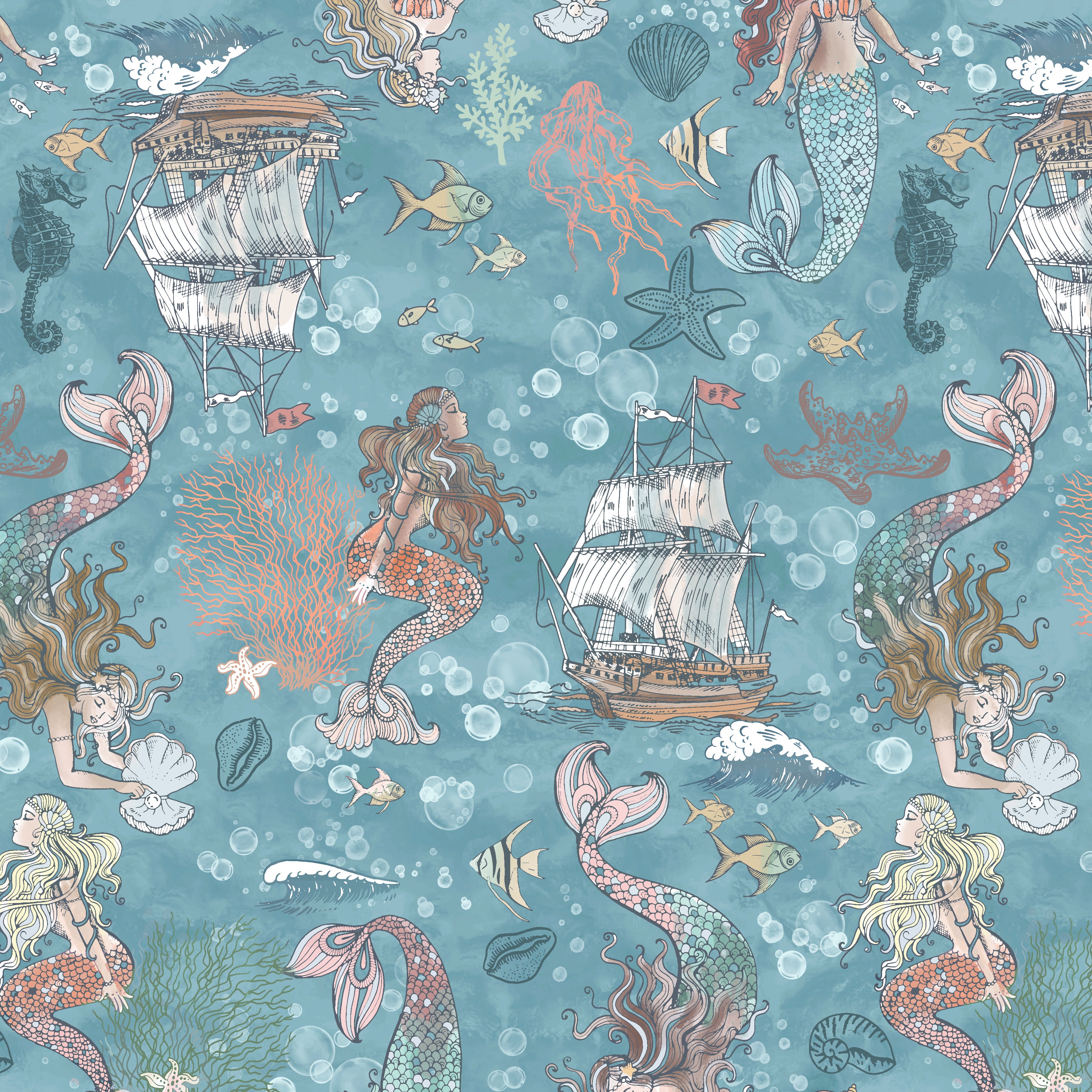 Ocean Song | A Mermaid's Tale - Ocean by Whistler Studios for Windham Fabrics | 54693-1