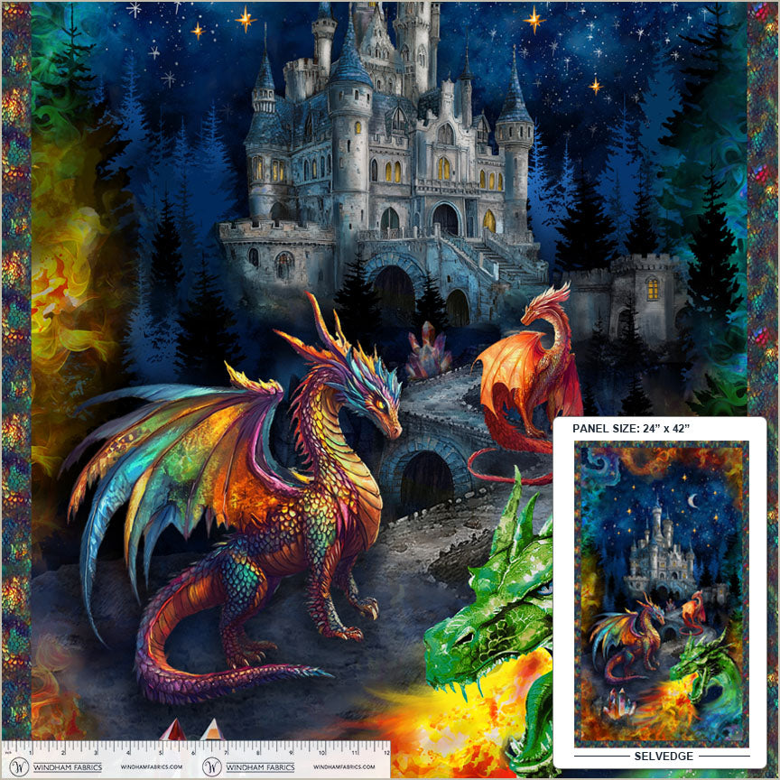 Dragon Kingdom | A Dragon's Castle Panel by Whistler Studios for Windham Fabrics | 54805DP-1