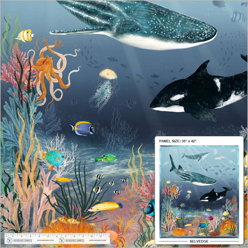 Deep Blue | Beyond the Reef 36" Panel by Katherine Quinn for Windham | 55253DP-1