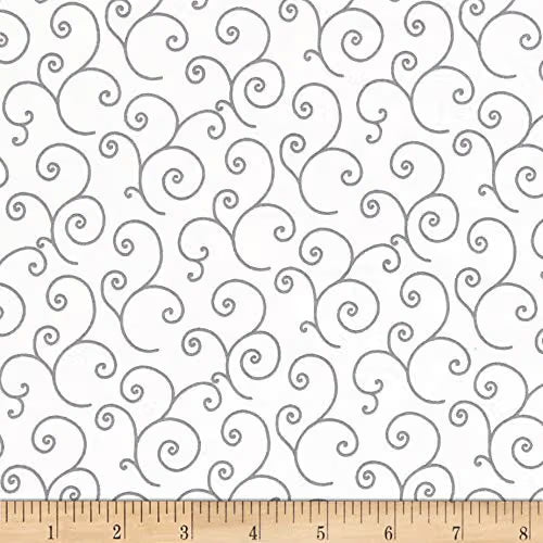 Kimberbell Basics | Gray on White Scroll by Maywood Studio | MAS8243-WK