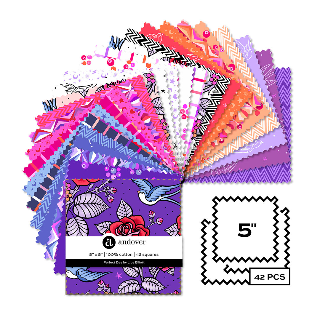 Perfect Day | 5" Charm Pack by Libs Eilliott for Andover Fabrics | 42 pcs | 100% Cotton