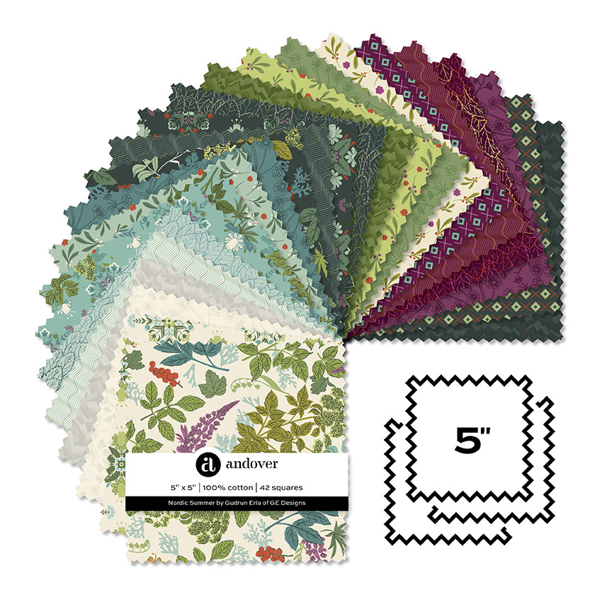 Nordic Summer | 5" Charm Pack by Gudrun Erla for Andover Fabrics | 42 pcs | 100% Cotton