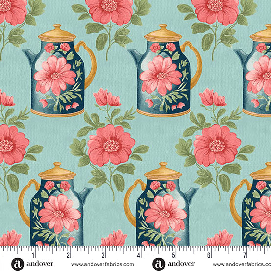 Sparrow Falls | Afternoon Tea Teapot Blue by Michael Nardi for Andover Fabrics | A-10390-B1