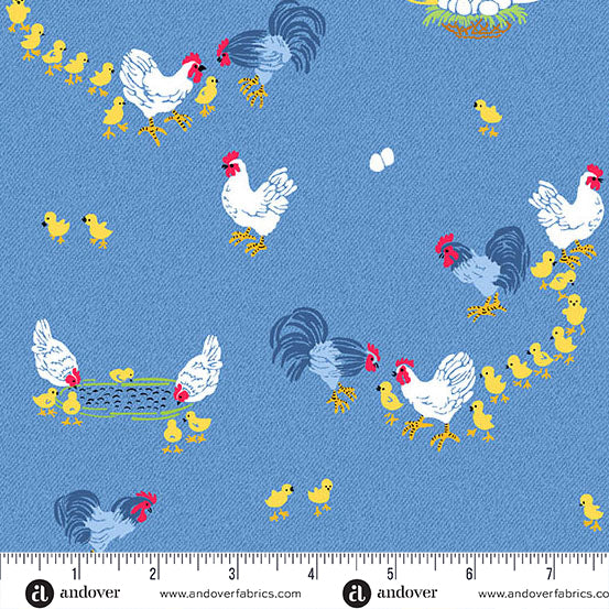Our Simple Life | Little Chicks in a Row - Sky by Charisma Horton for Andover Fabrics | A-10395-B