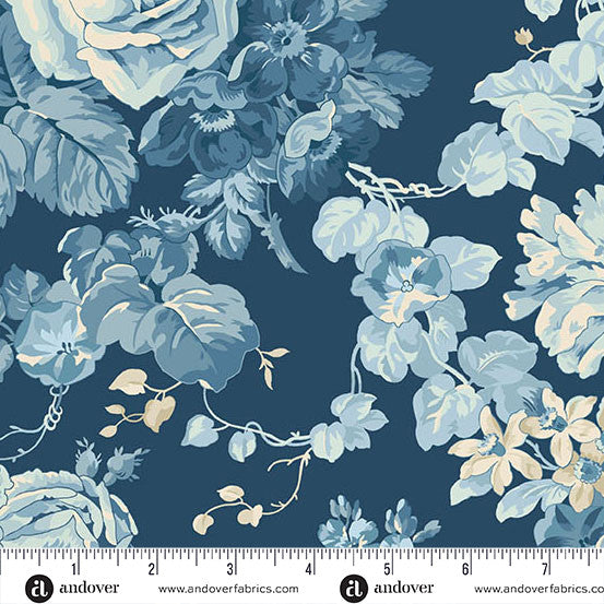 Special Delivery | Rose Bouquet Navy by Laundry Basket Quilts for Andover Fabrics | A-10467-B