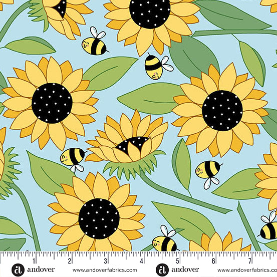 Sunny Honey | Blue Blooms Abuzz by Amy Latta Creations for Andover Fabrics | A-1574-B