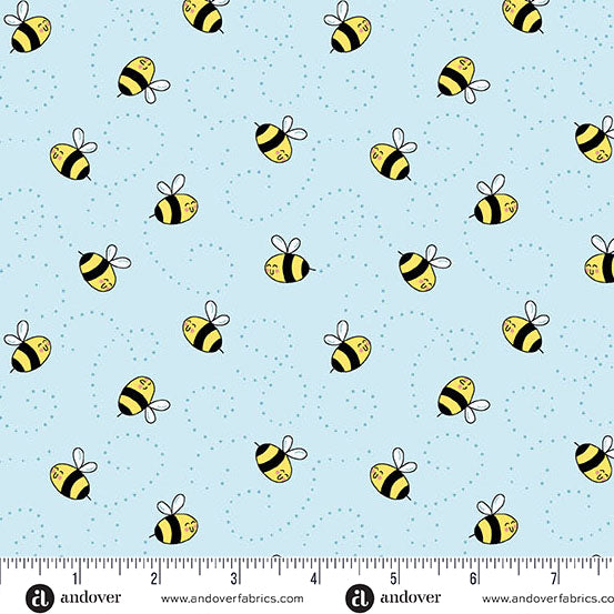 Sunny Honey | Blue Buzzy Bees by Amy Latta Creations for Andover Fabrics | A-1577-B