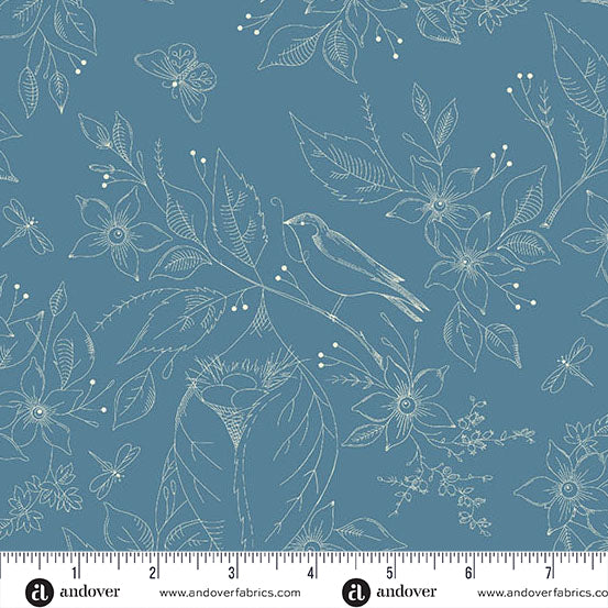 Sewing Bird - Indigo | 108" Backing by Laundry Basket Quilts for Andover | AW-1681-B