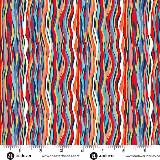 Deep Blue Sea - Dark Blue Wave Stripe by Makower UK for Andover Fabrics | MU-144-B8