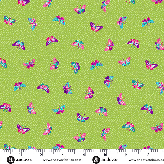 Tropica | Butterflies Green by Makower UK for Andover Fabrics | MU-149-G