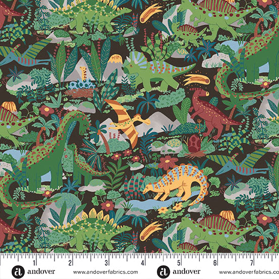 Prehistoric | Paradise Brown by Makower UK for Andover Fabrics | MU-163-V