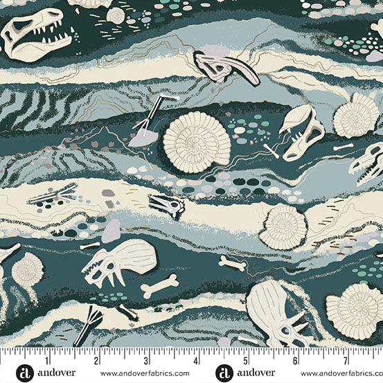 Prehistoric | Strata Blue by Makower UK for Andover Fabrics | MU-164-B