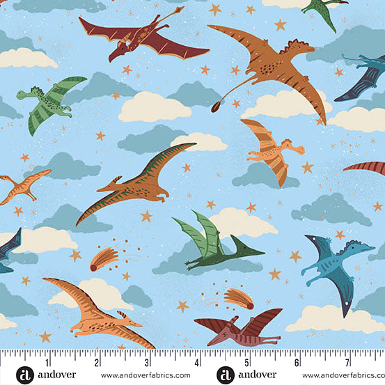 Prehistoric | Soar Light Blue by Makower UK for Andover Fabrics | MU-165-B2