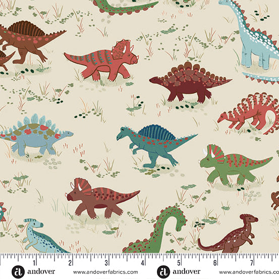 Prehistoric | Roam Cream by Makower UK for Andover Fabrics | MU-166-Q