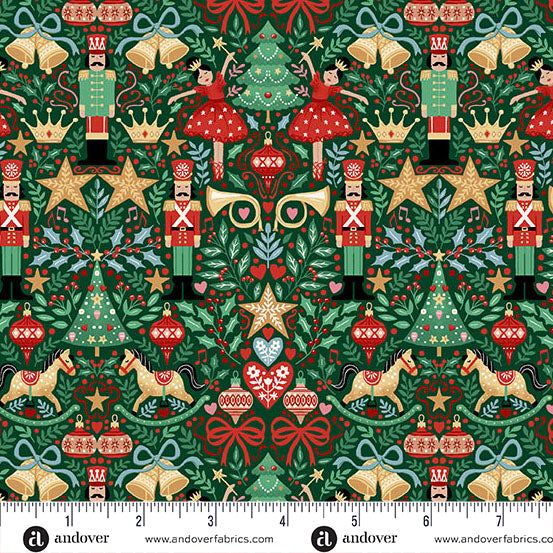 The Nutcracker | Sugar Plum Green by Makower UK for Andover Fabrics | MU-229-G