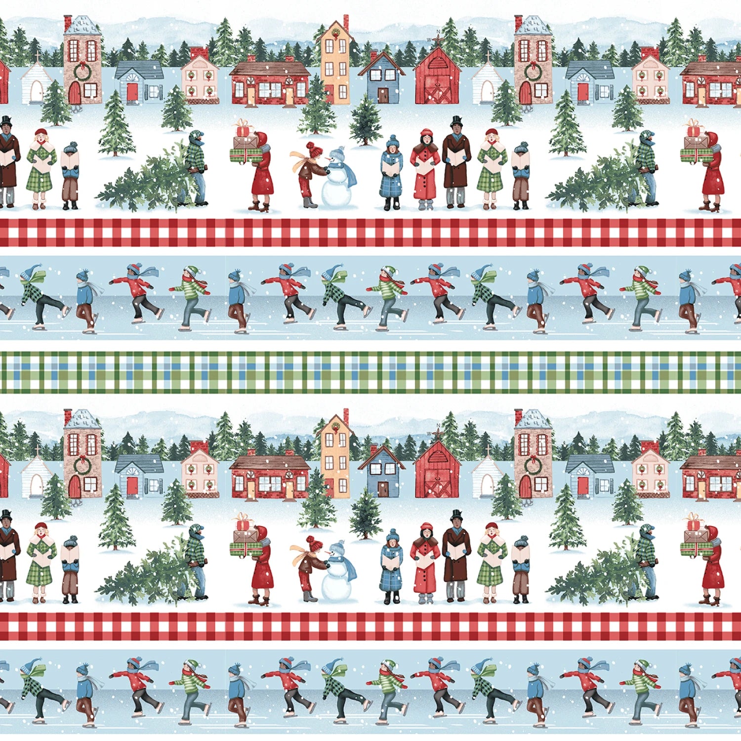 Christmas Village | White/Multi Christmas Village Stripe by Rebecca Canale for Studio E | 8313S-08