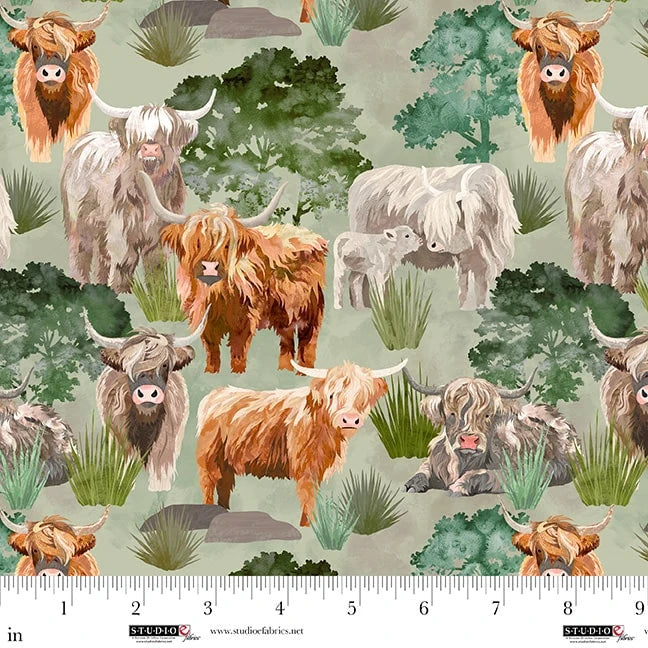 Highlander | Sage Cows and Trees by Cat Thurman Designs for Studio E | 8616-61
