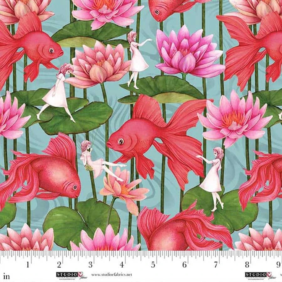Whispers of Pond Life | Mist Blue Fairies and Koi Fish by Yu.Me Design for Studio E |  8706-11