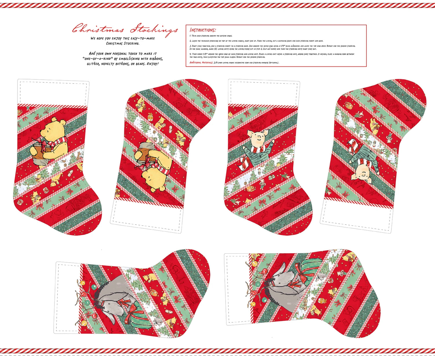 Christmas at Pooh Corner | Stockings Panel Red/Green by W.A. Dodge for Studio E | 9114P-86