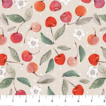 Cherry Orchard | Cherry - Taupe by Bernadett Urbanovics for FIGO Fabrics | 91316-14
