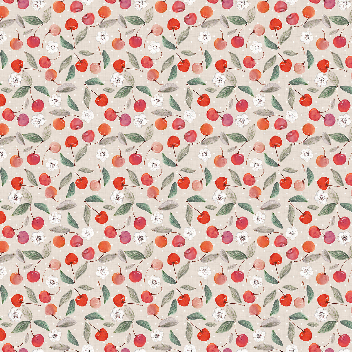 Cherry Orchard | Cherry - Taupe by Bernadett Urbanovics for FIGO Fabrics | 91316-14