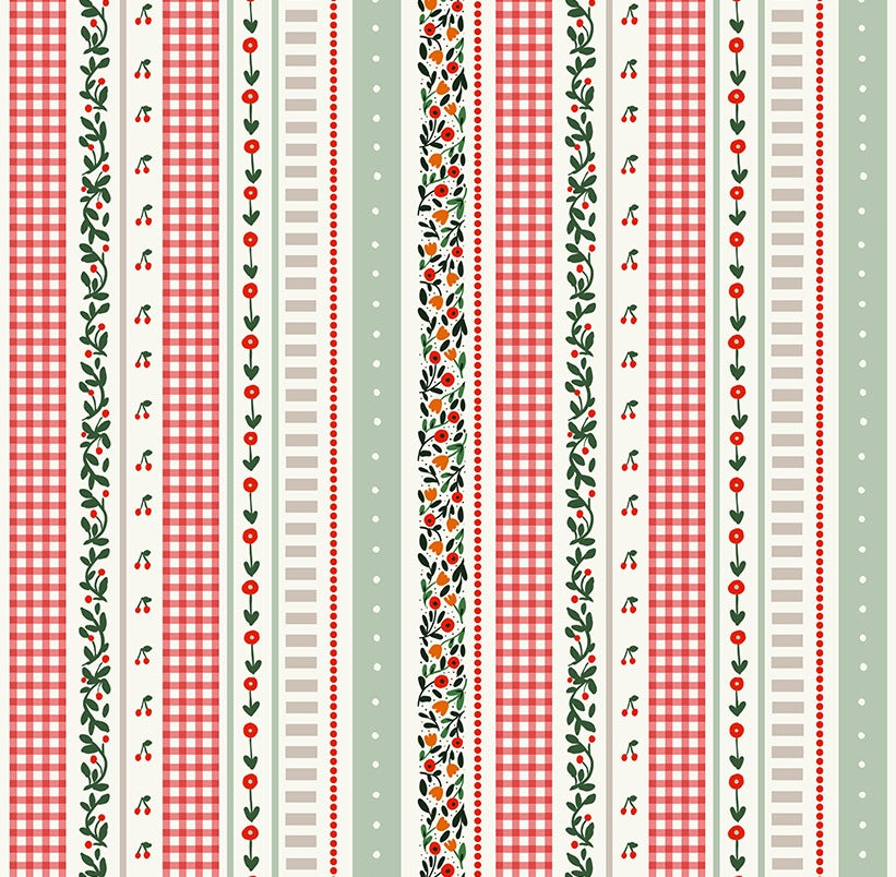 Cherry Orchard | Stripes - Red Multi by Bernadett Urbanovics for FIGO Fabrics | 91321-26