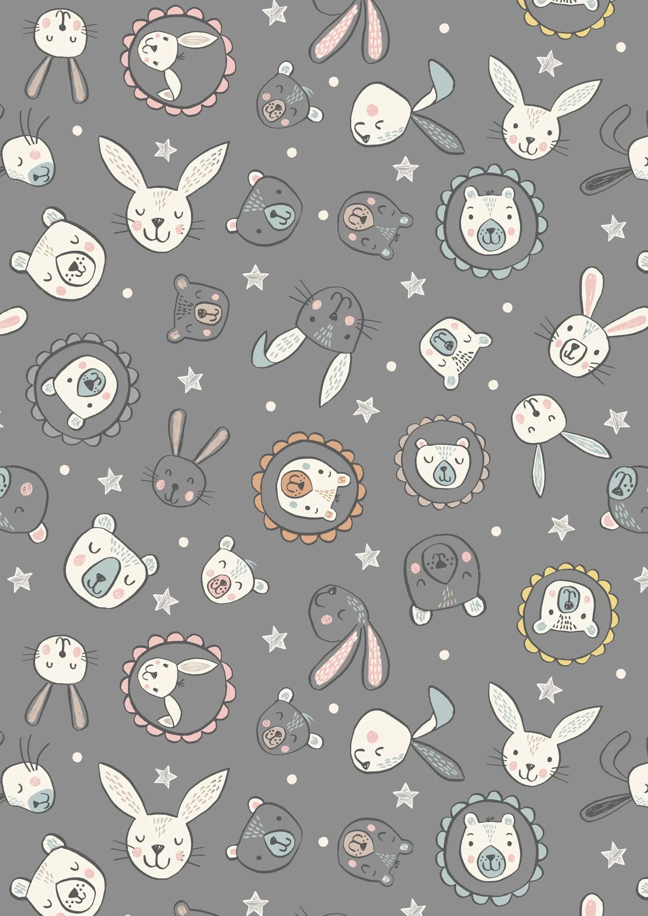 Bella Bunny & Bear | Faces on Dark Grey by Lewis & Irene | A649.3