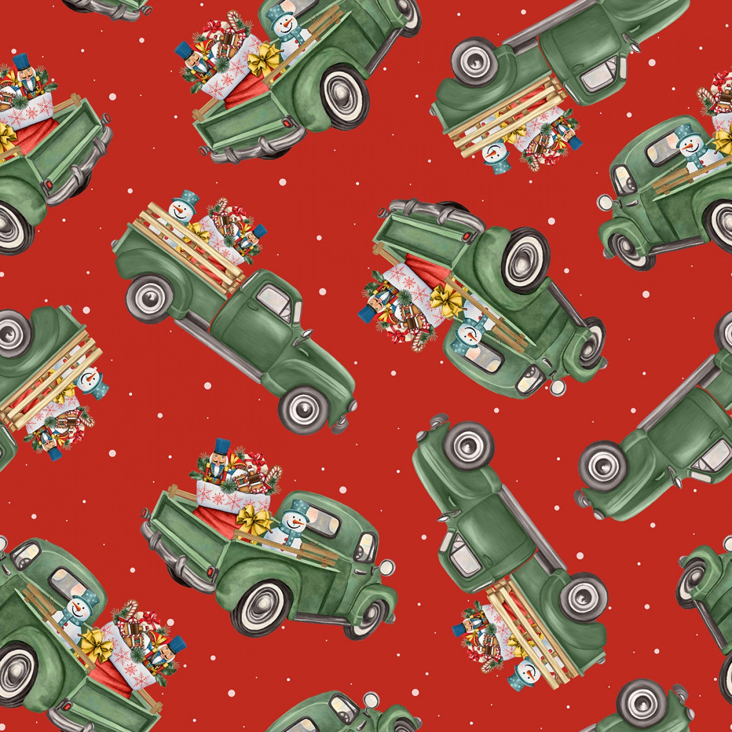 Comfort & Joy | Green Trucks on Red by Michael Ward for Blank Quilting | 4164-88