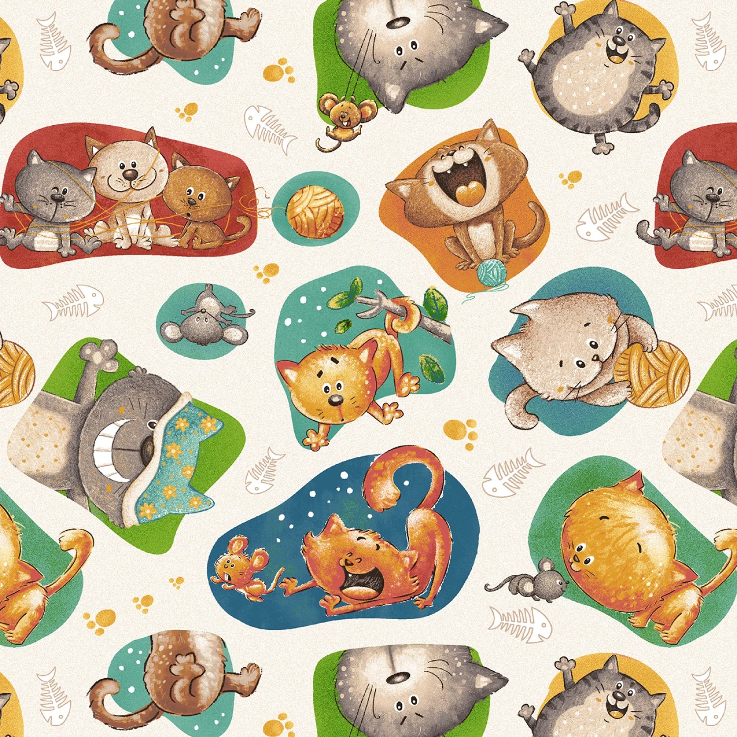 Cat Hair Don't Care | Tossed Cats - Ivory by Nidhi Wadhwa for Blank Quilting | 4421-44