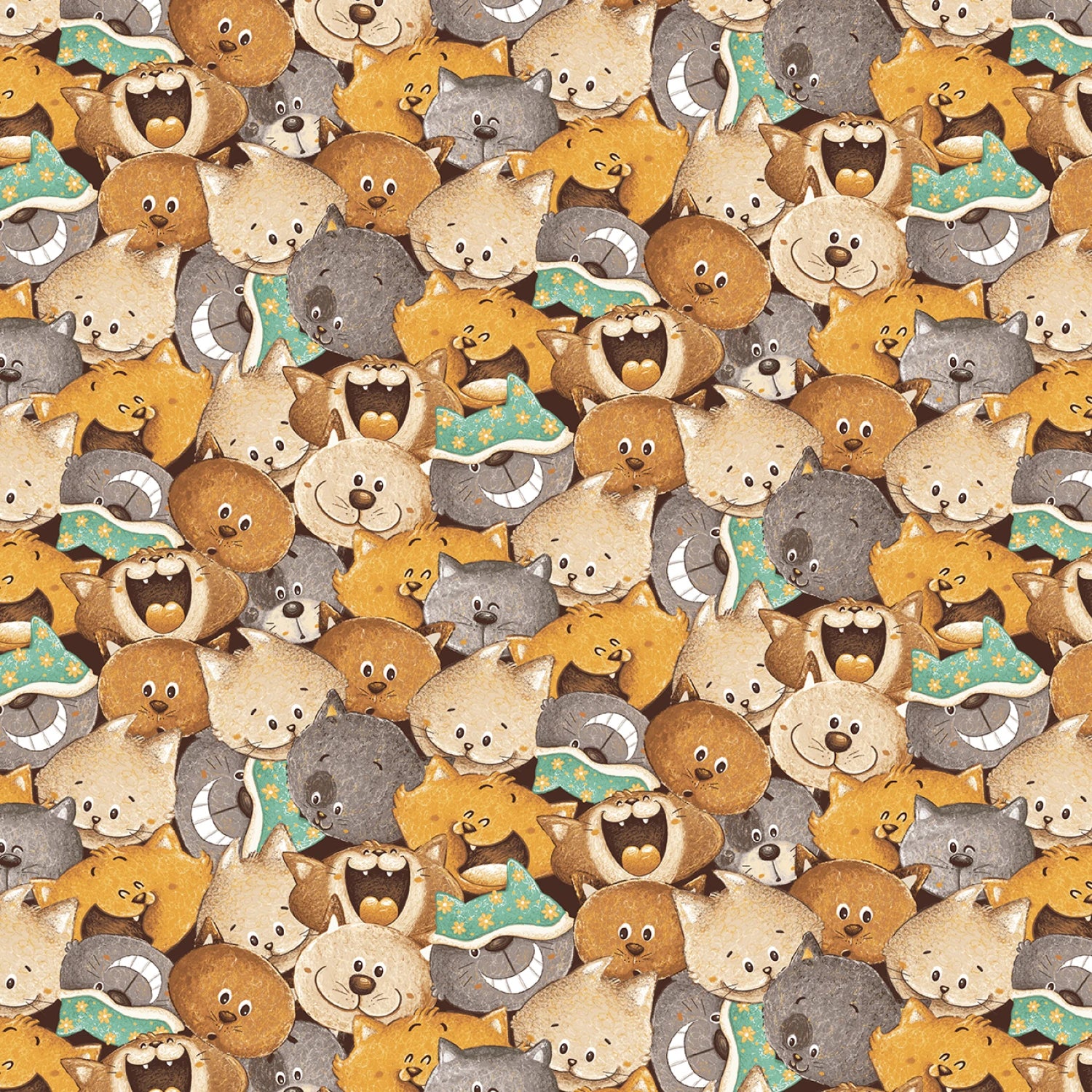 Cat Hair Don't Care | Packed Cats - Ochre by Nidhi Wadhwa for Blank Quilting | 4426-33