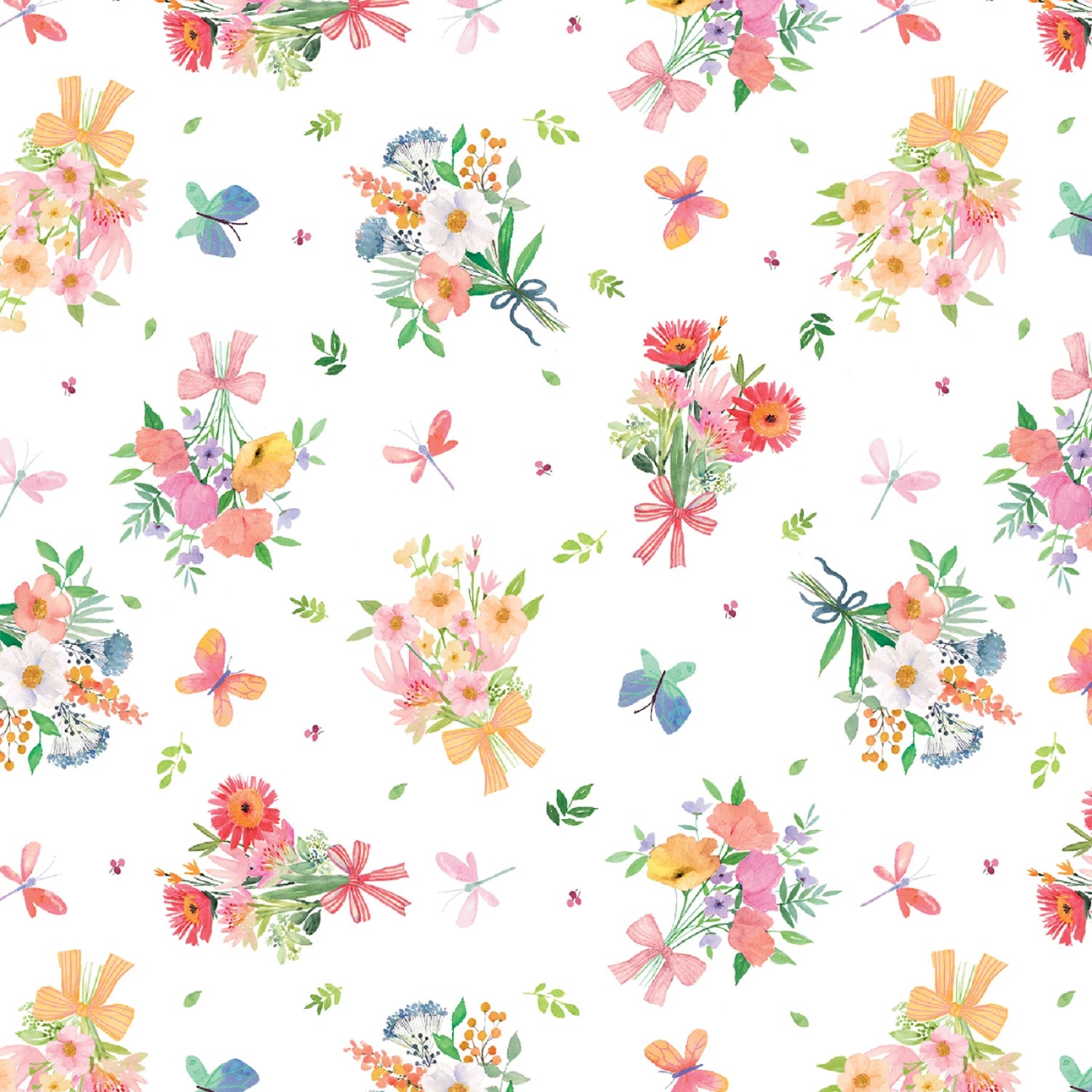 Bows & Blooms | White Small Bouquets by Color Pop Studio for Blank Quilting | 4539-01