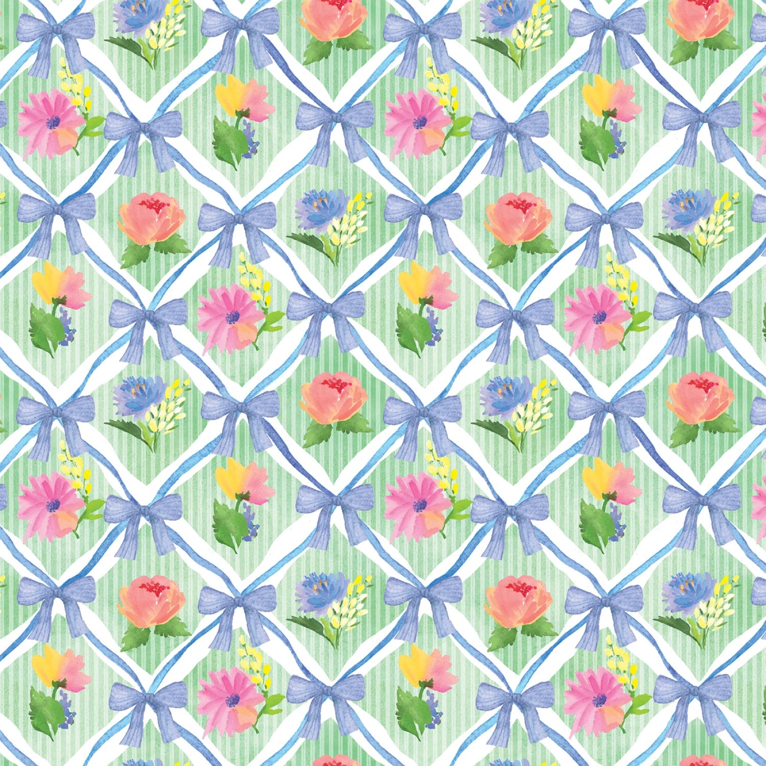 Bows & Blooms | Mint Lattice Bows & Flowers by Color Pop Studio for Blank Quilting | 4540-60
