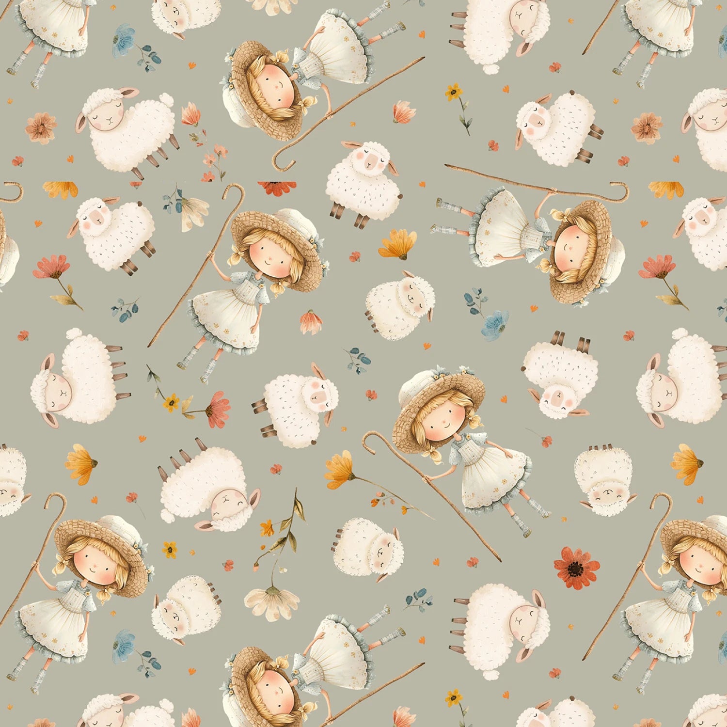 Nursery Rhyme Time | Little Bo Peep Light Gray by Oleander Studio for Blank Quilting | 4845-90