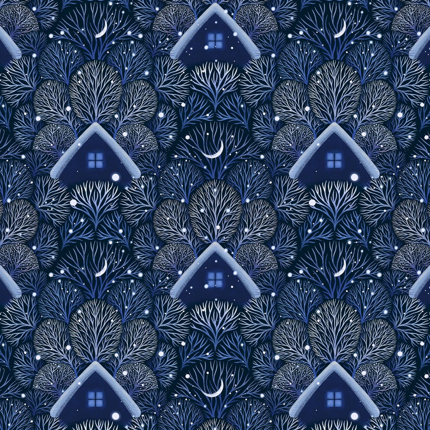 Moondance | Midnight Snow House by Episodic Drawing for Blank Quilting | 5034-75