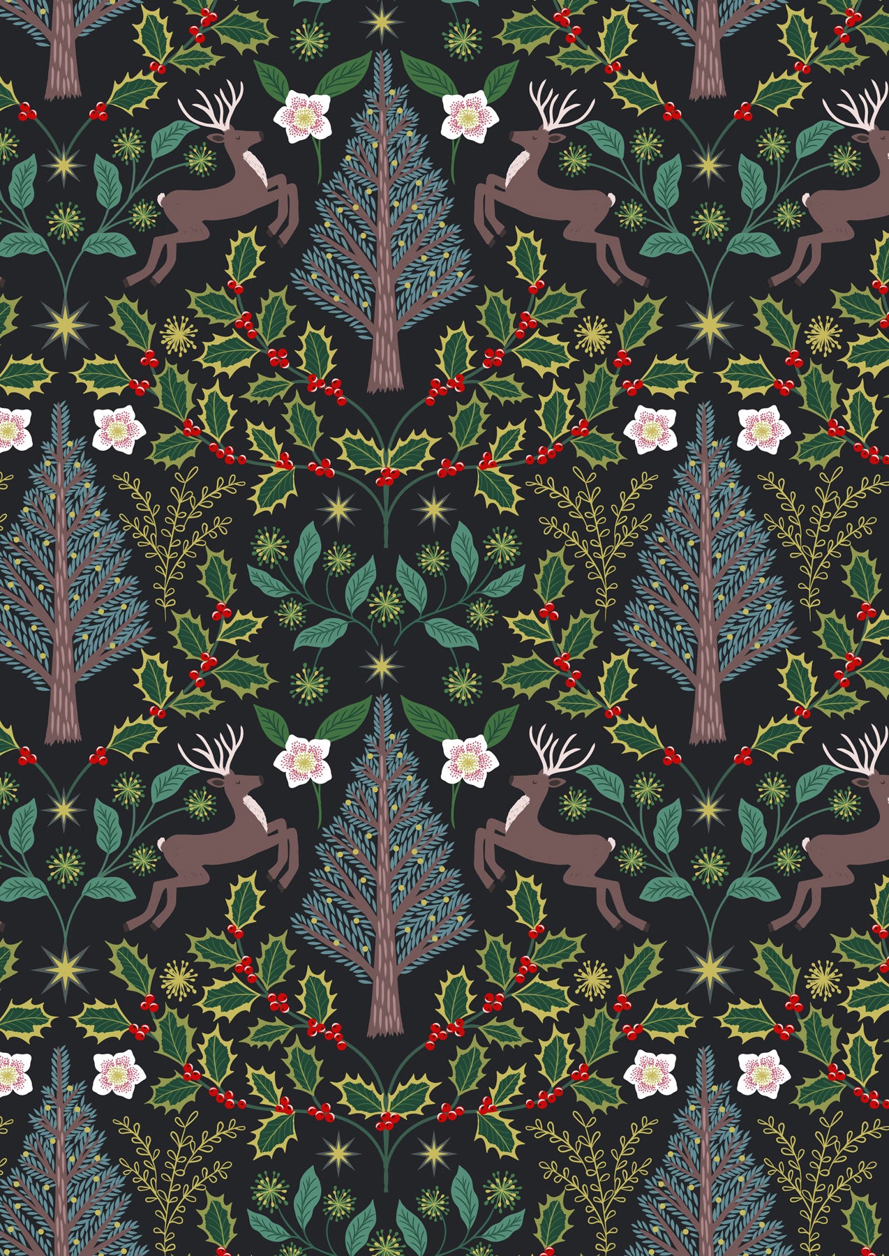 Yuletide | Yuletide on Black with Gold Metallic by Lewis & Irene | C100.3