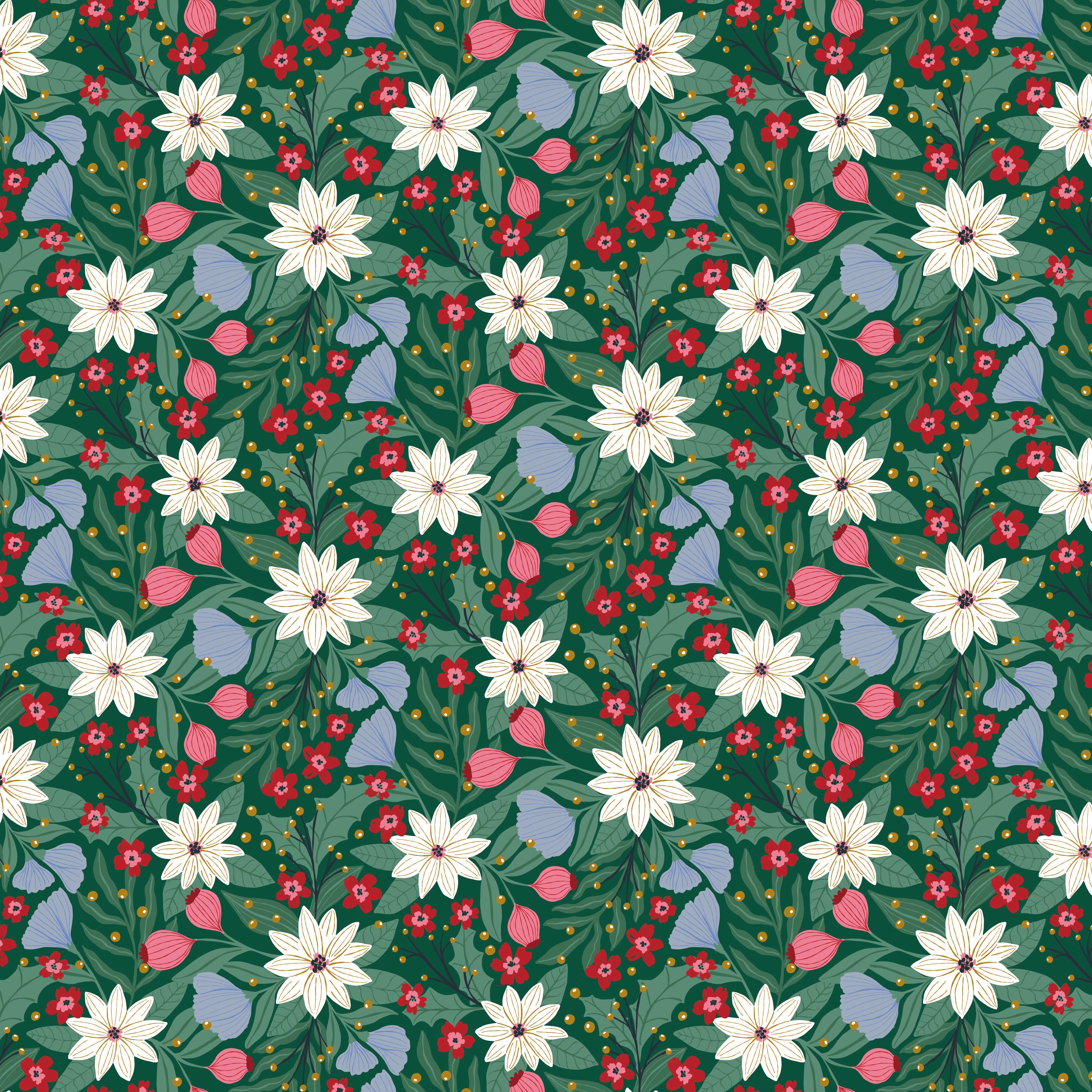 A Pear-fect Christmas | Flowers Dancing Green by Cayla Naylor for Riley Blake | C14971-GREEN