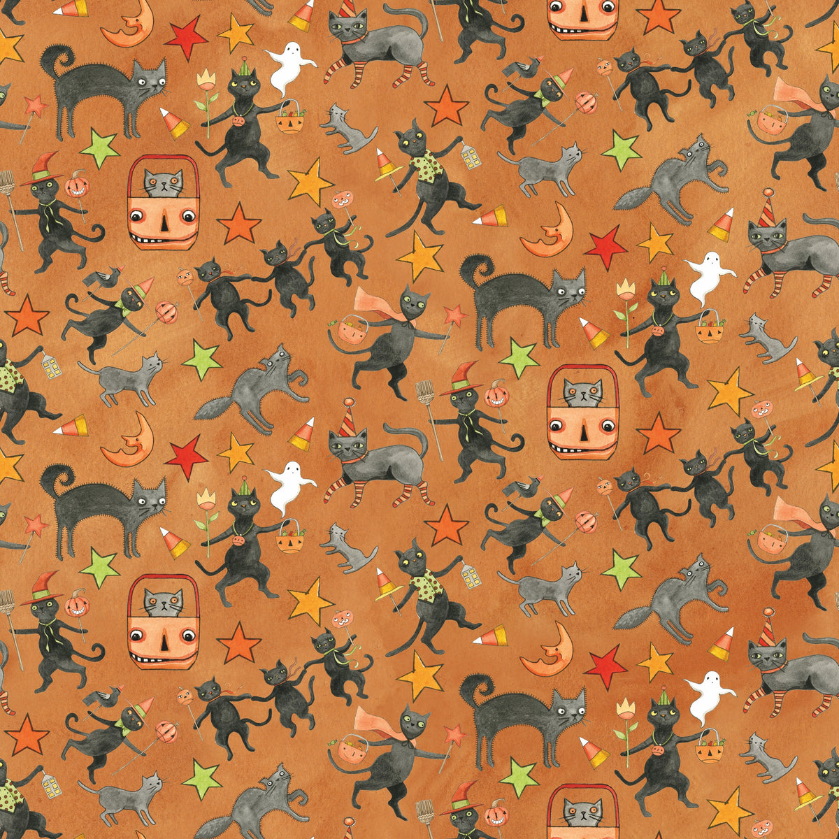 Spooky | Cats Orange by Teresa Kogut for Riley Blake | C17572-ORANGE